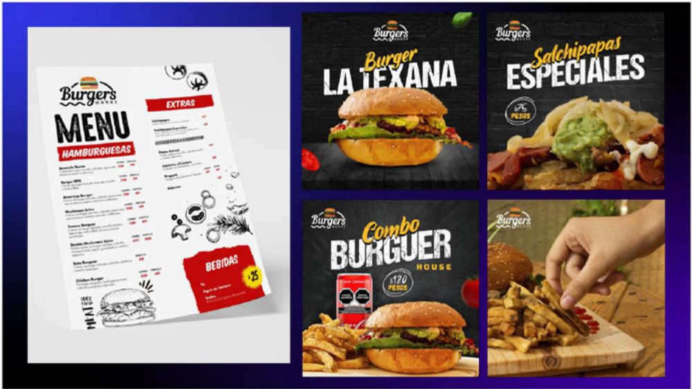 Diseño de menú y campaña de producto para Burgers House