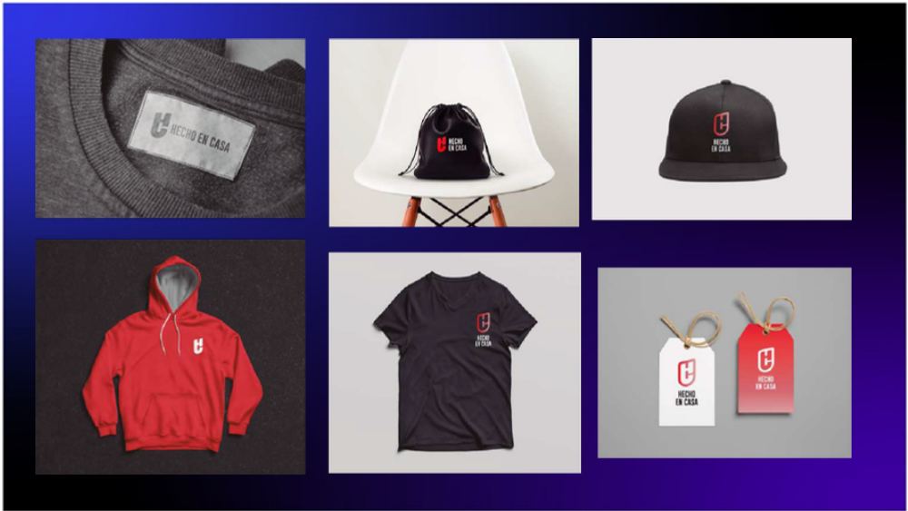 Identidad de Hecho en Casa aplicada a ropa, gorras y etiquetas
