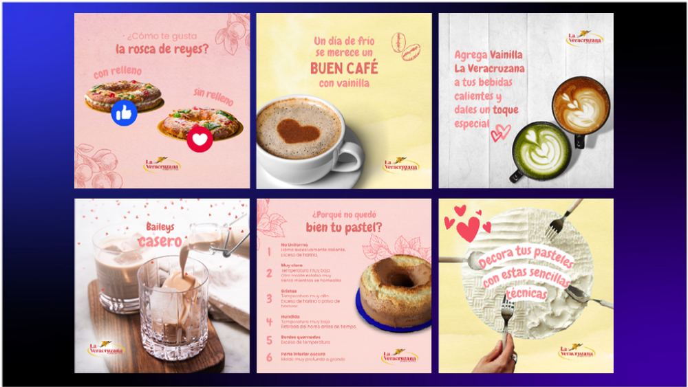 Contenido para redes sociales de La Veracruzana: posts de panadería y café